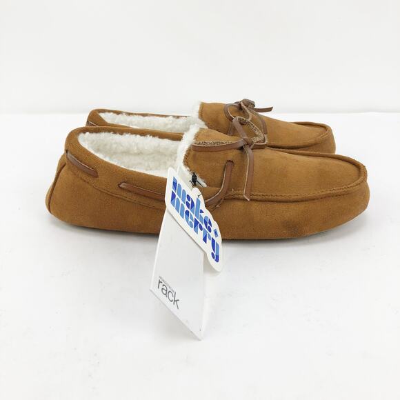 Nordstrom Rack Mens Bonfire Moccasin Slipper Small 7-8 Tan Chestnut NWT - Picture 1 of 9